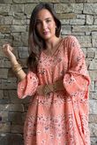 Kasbah Bubble Cotton Bandana Peasant Dress Apricot?